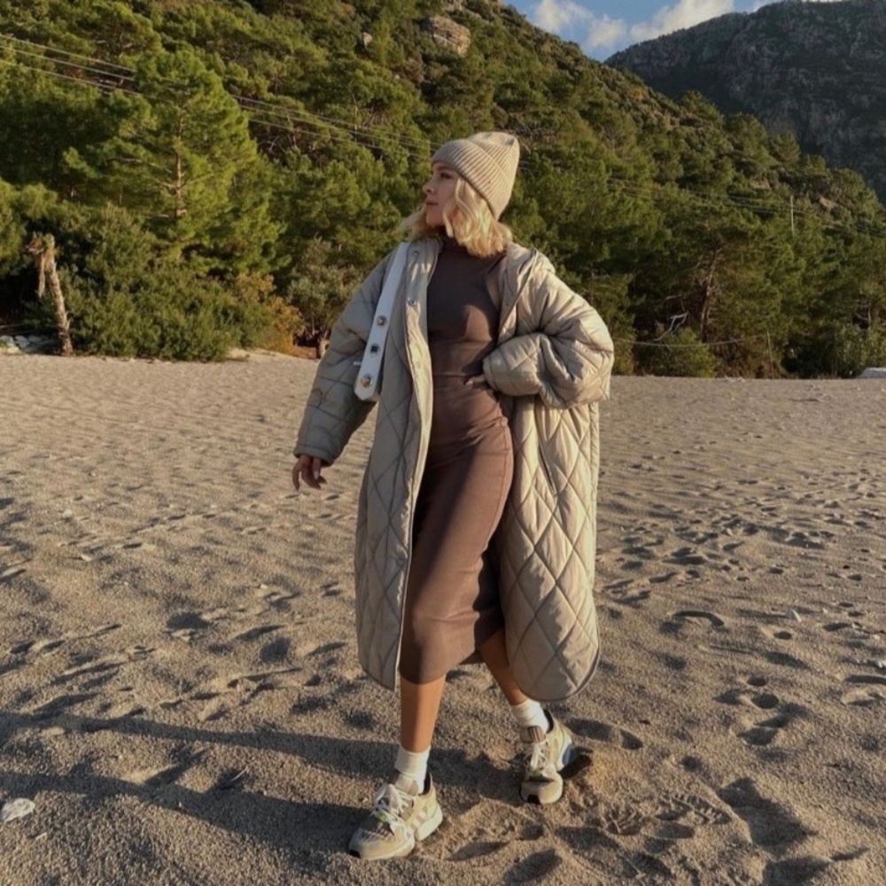 Zara long quilted puffer coat with hood stone grey - Picture 11 of 16